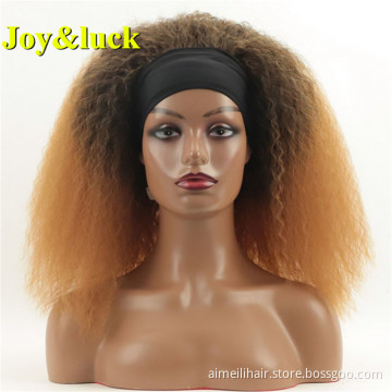 Brown Ombre Golden Blonde Head Band Wigs for Black Women Black Hairband Short Afro Kinky Curly Headband Wig Synthetic Hair Wigs
